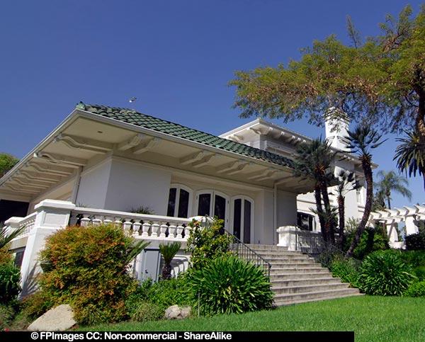 View of Wrigley Mansion from backyard